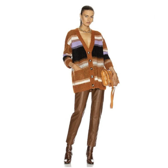 Acne Studios Sweaters - Acne Studios Kamber Fuzzy Wool Alpaca Striped Oversize Cardigan XS 2G401